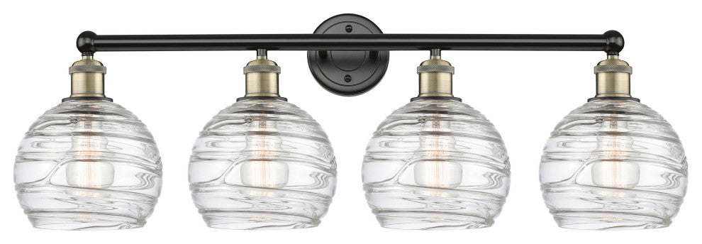 Athens Deco Swirl 4 Light Bathroom Vanity Light, Black Antique Brass, Clear