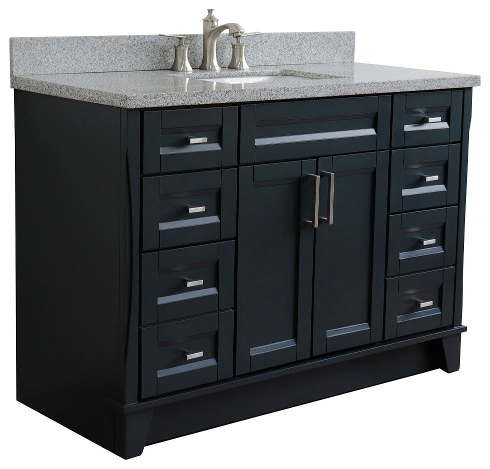 49" Single Sink Vanity, Dark Gray Finish With Gray Granite And Rectangle Sink