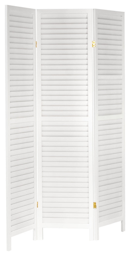 6' Tall Wooden Louvered Room, White, 3 Panel