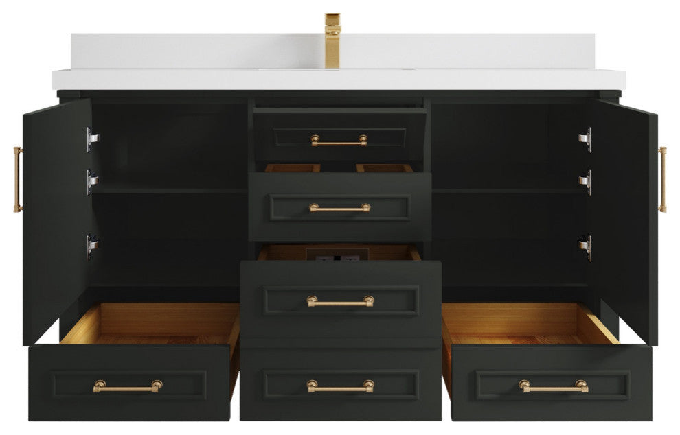 Aberdeen 60 Single Bathroom Vanity in Black Top 2" White Quartz