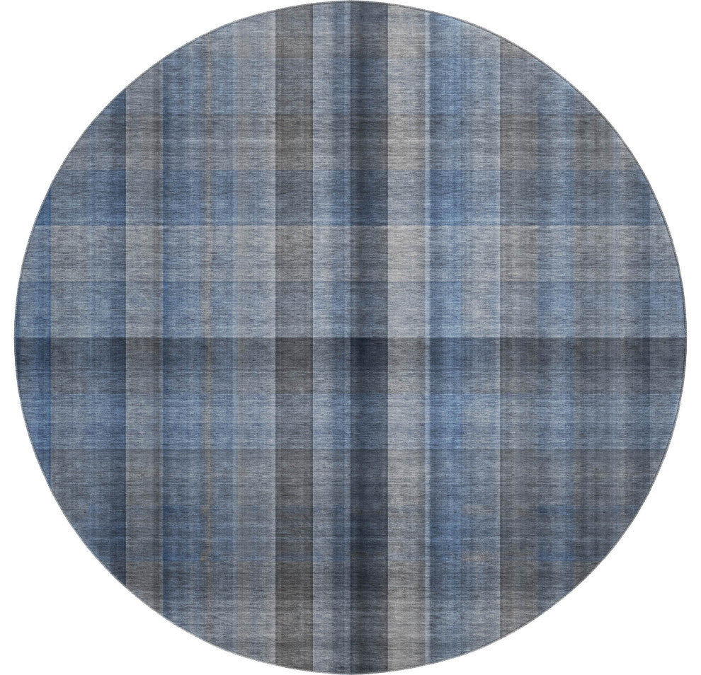 Premium Machine Washable Mayfield AMF548 Blue 8' x 8' Round Rug