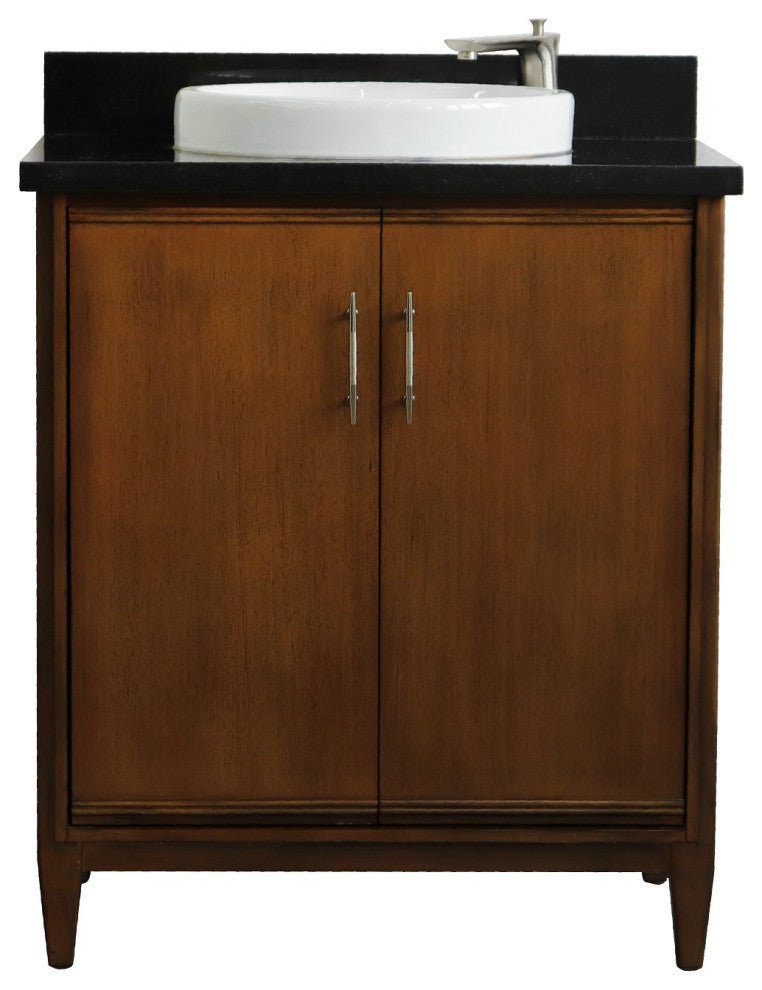 31" Single Sink Vanity, Walnut Finish With Black Galaxy Granite