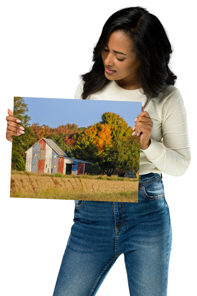Patriotic Barn in Field Landscape Photo, Rural Unframed Wall Art Print, 11" X 14"
