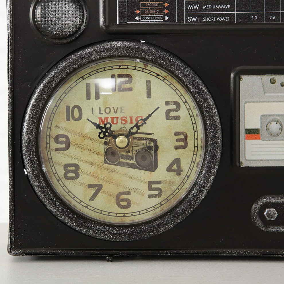 Boom-Box Clock With Thermometer, 13.75 Inches