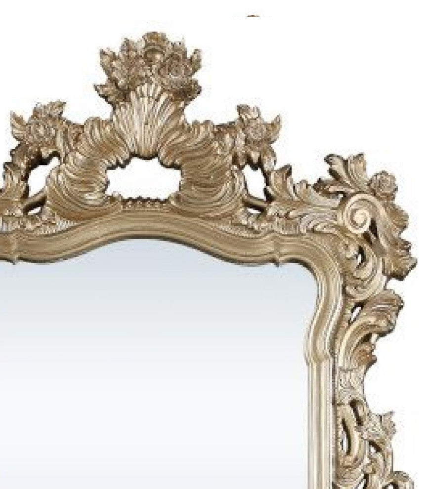 Benzara BM275049 56" Wall Mirror, Ornate Carving, Champagne Gold