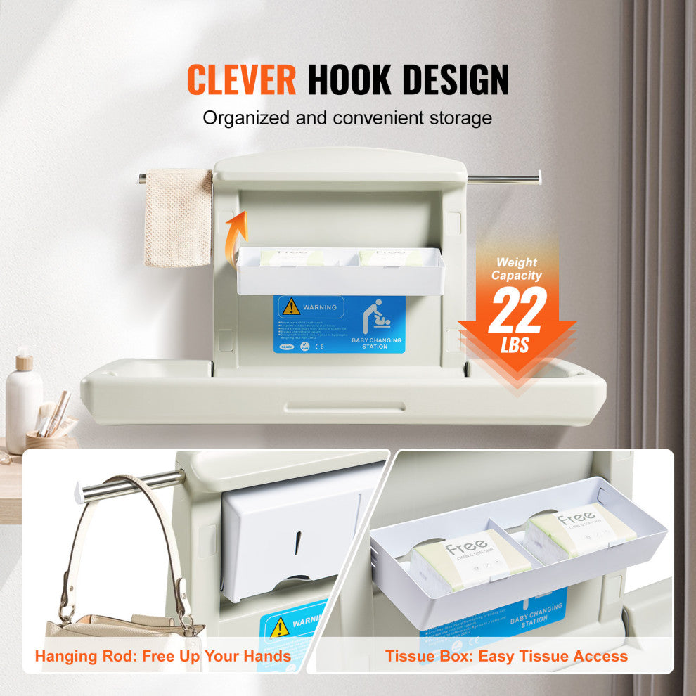 VEVOR Wall-Mounted Baby Changing Station Horizontal Foldable Diaper Change Table