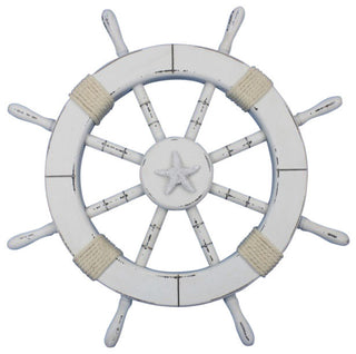 Rustic White Ship Wheel with Starfish 18', Starfish Decoration
