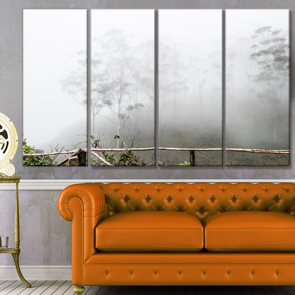 Fogs on Western Ghats Hills, Landscape Canvas Art Print, 48"x28", 4 Panels