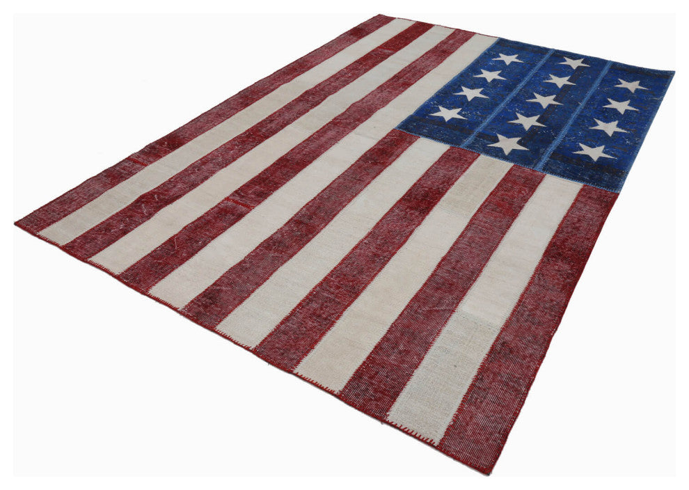 Rug N Carpet - Hand-knotted Turkish 6' 10'' x 10' 0'' Flag Patchwork Rug