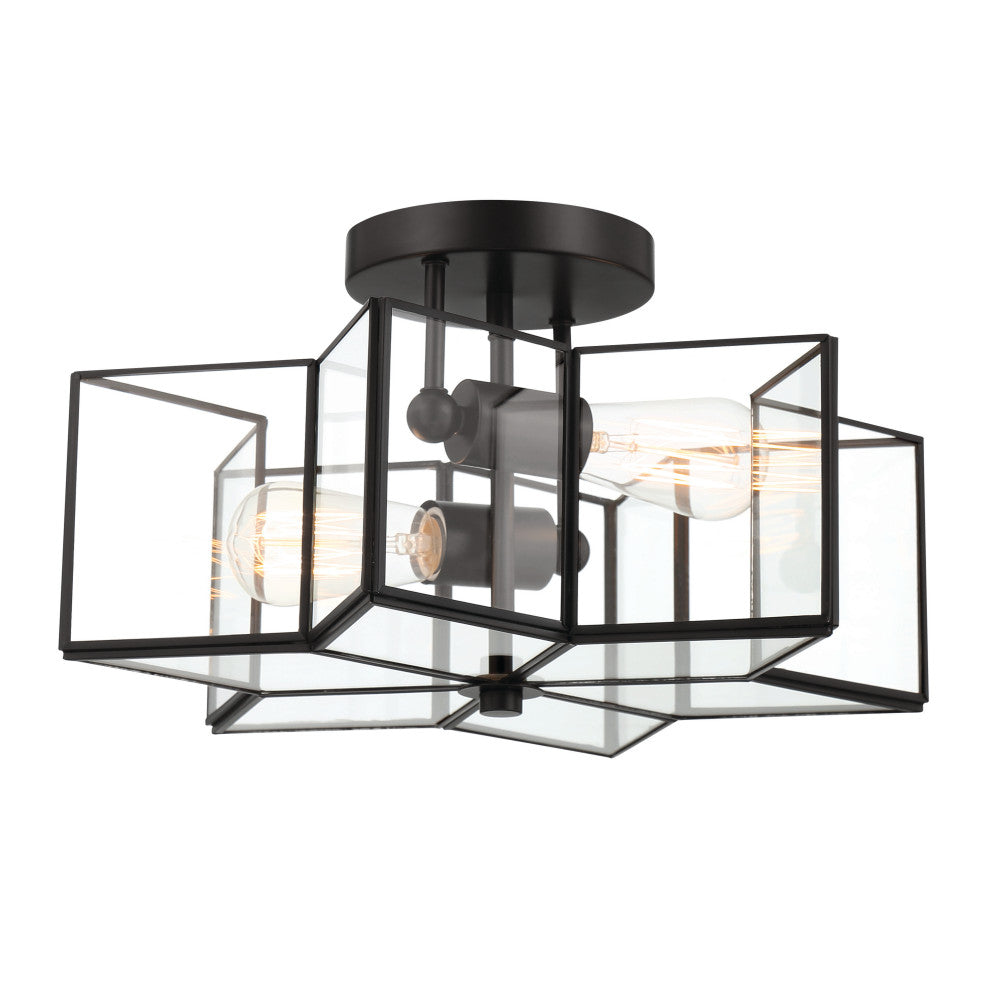 2 Light 16.14'' Unique/Statement Star Semi Flush Mount, Black