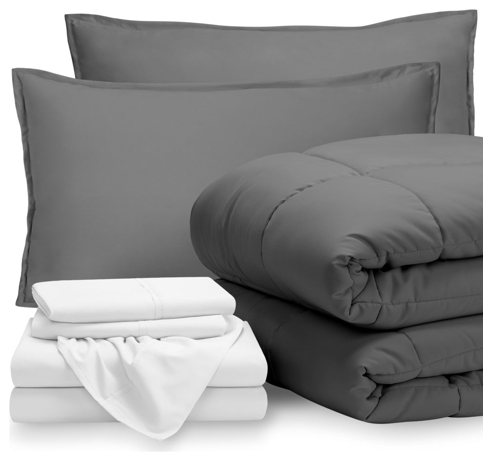 Bare Home 8-Piece Bed-in-a-Bag Split Sizes, Gray, White, Split California King