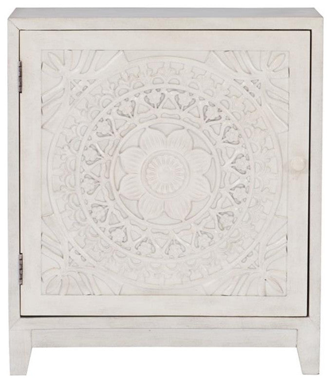 Linon Grace Storage Accent Cabinet in Smokey Off White Distressed Wood