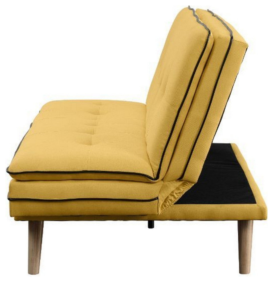 Benzara BM250355 Adjustable Sofa With Tufted Seat and Angled Legs, Yellow