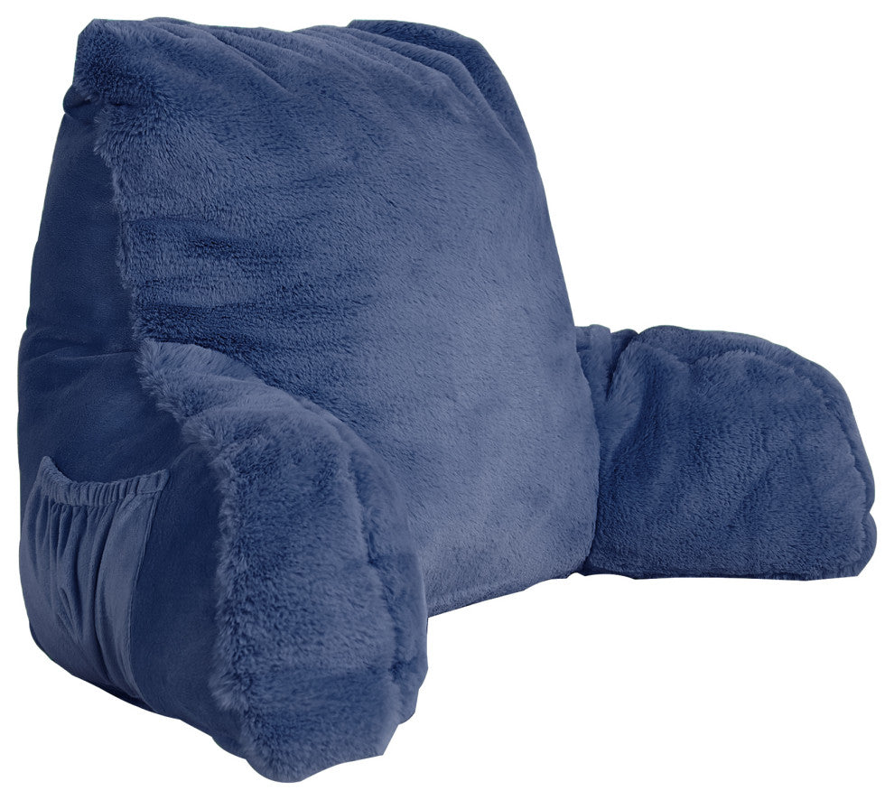 Fox Faux Fur Bedrest, Needs Assembly, Dark Blue, 20"x18"x17"