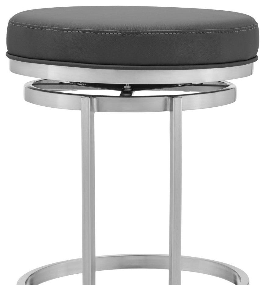 Vander 30 Gray Faux Leather and Brushed Stainless Steel Swivel Bar Stool