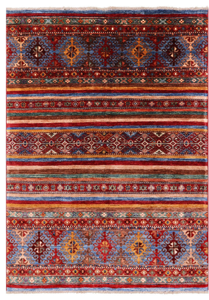 4' 2" X 5' 9" Handmade Khorjin Super Kazak Wool Rug Q5361