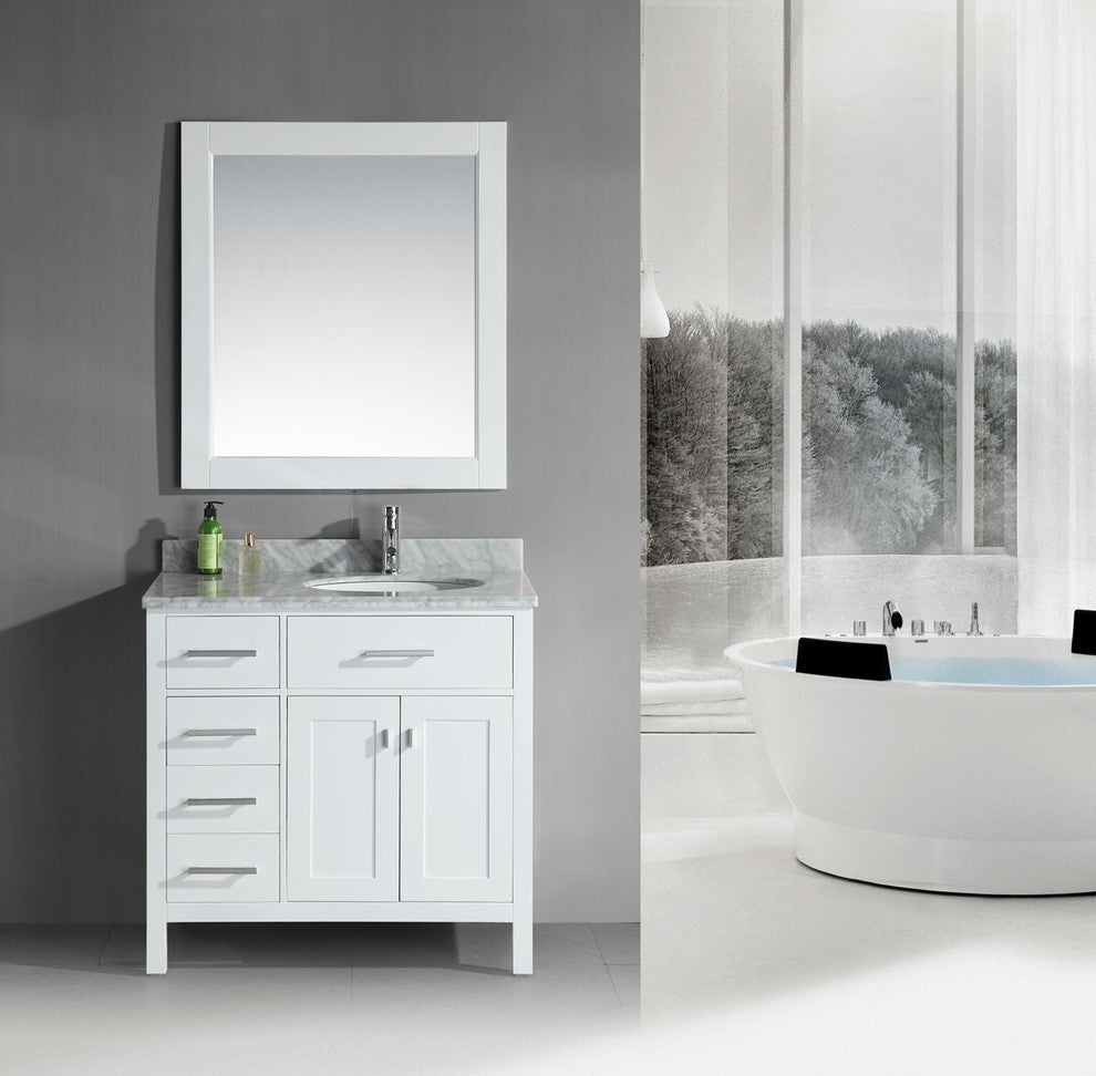 London 36" Single Sink Vanity Set White Finish With Leftside Drawer