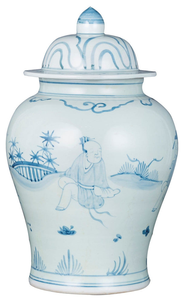 Blue White Porcelain Temple Jar Old Man Motif