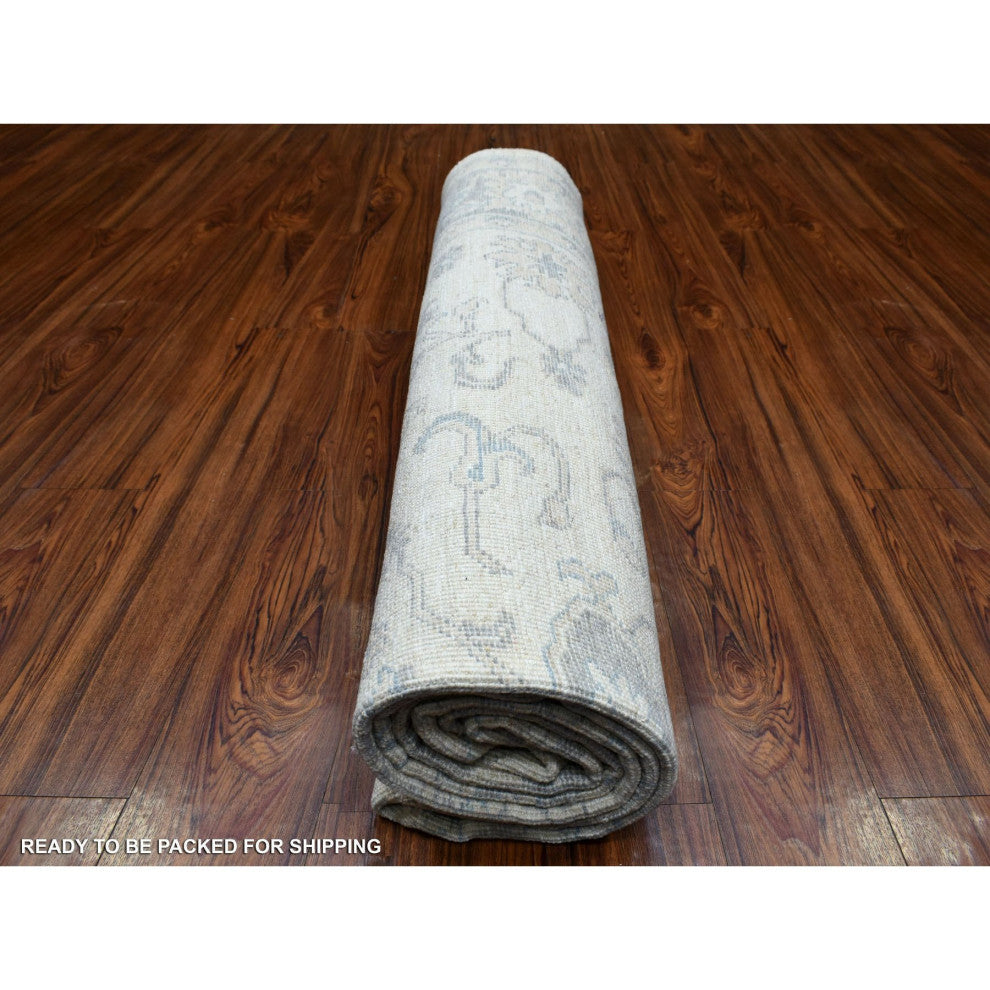 Gray Afghan Angora Oushak Hand Knotted Natural Wool Oriental Rug, 8'1" x 9'8"
