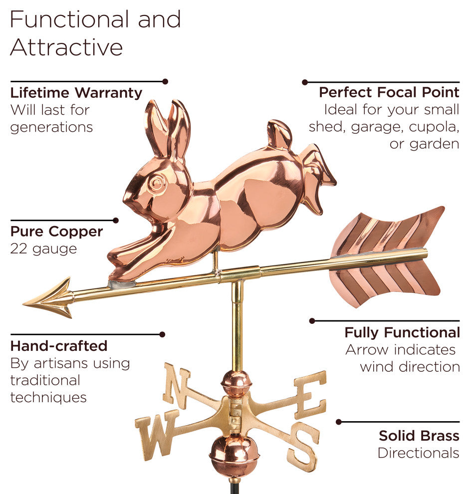 Rabbit Cottage Weathervane Copper WithRoof Mount by Good Directions