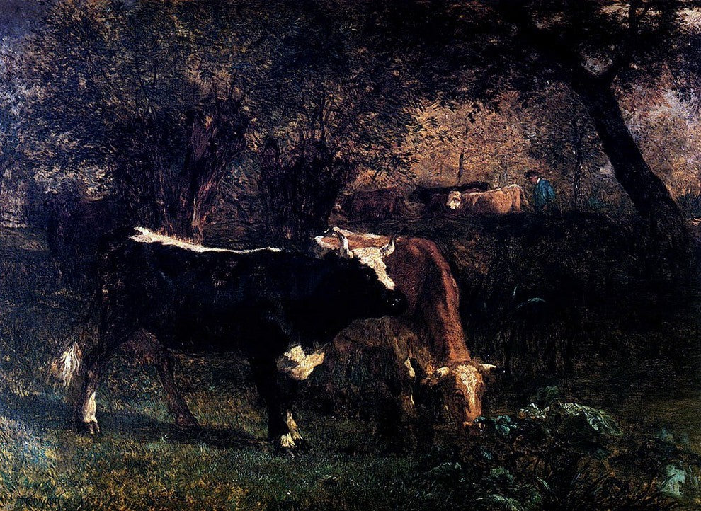 Constant Troyon Vaches A L'Abreuvoir - 21" x 28" Premium Canvas Print