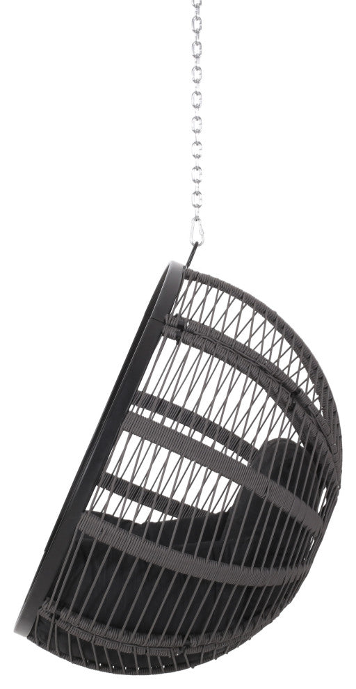 Therese Outdoor/Indoor Rope Weave Hanging Chair With 8 Foot Chain, NO STAND, Gray + Black