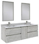 Fresca Formosa 60" Ash Wall Hung Double Sink Modern Vanity Set, Faucet Fft9131ch