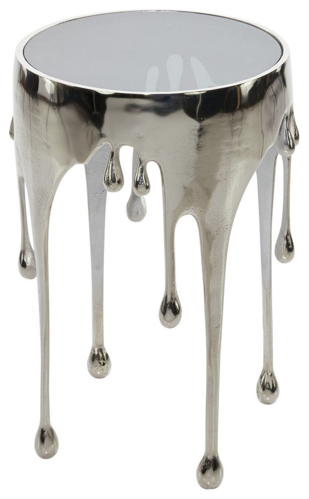 Urban Designs Melting Metal 25" Metallic Drip Design Accent Table, Silver