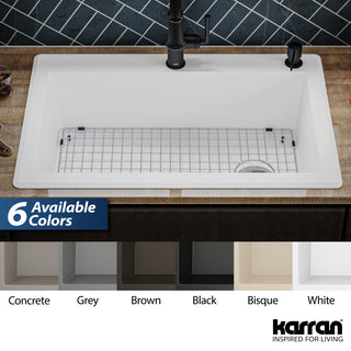 Karran Drop-In Quartz 33" 1-Hole Single Bowl Kitchen Sink Kit, White