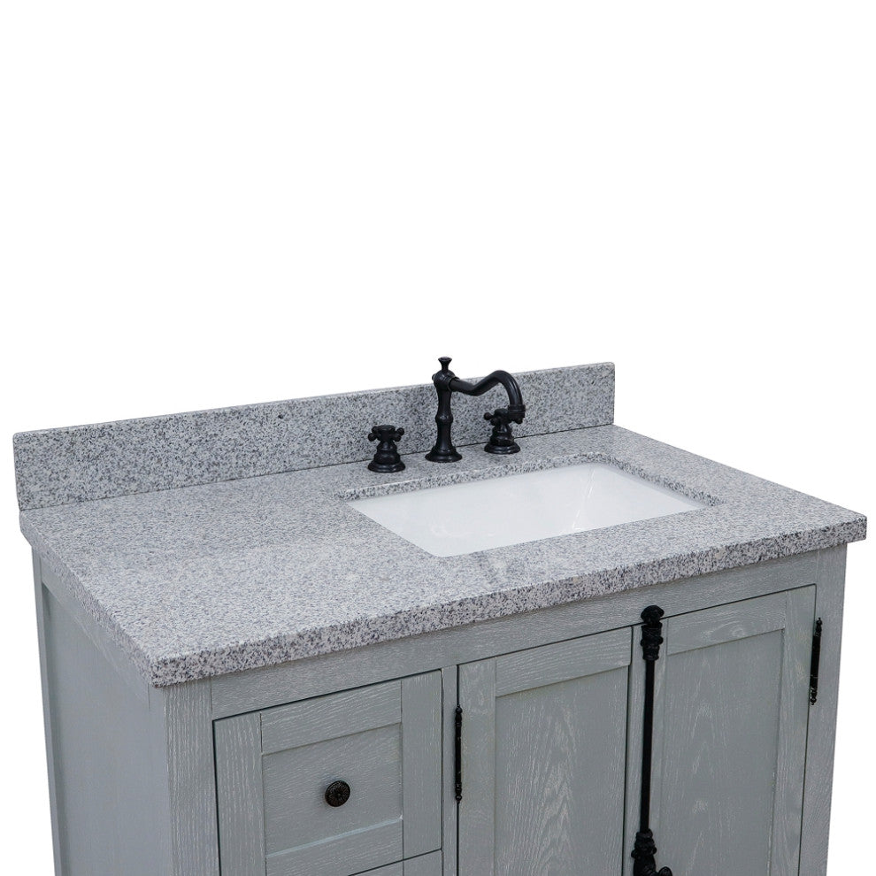 37" Vanity, Gray Ash With Gray Granite Top, Right Doors/Right Rectangle Sink