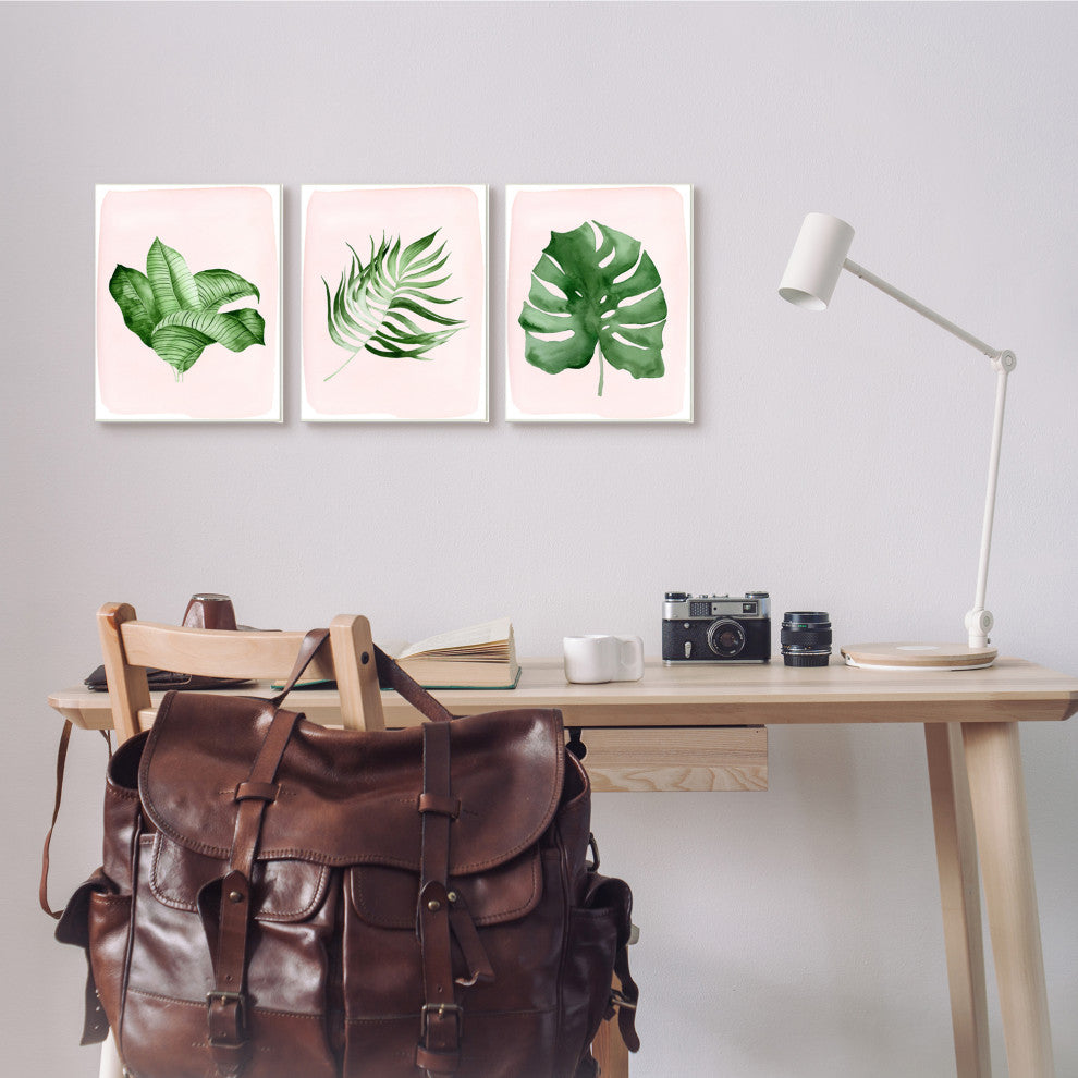 Boho Palm Leaves over Pink Modern Tropical Plants,3pc, each 10 x 15