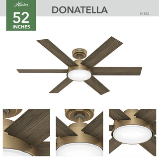 52" Donatella Burnished Brass Ceiling Fan, LED Light Kit and Handheld Remote
