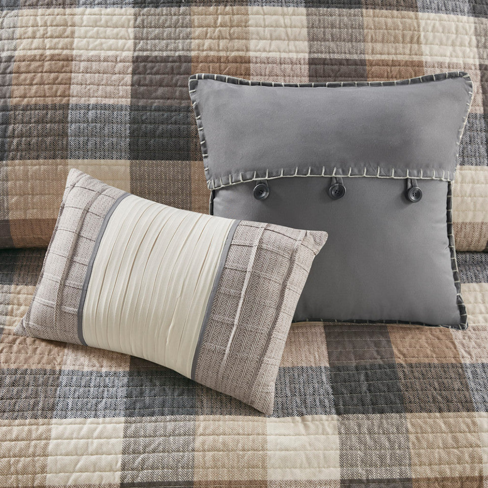 Madison Park Ridge 6 Piece Printed Herringbone Quilt Set With Throw Pillows