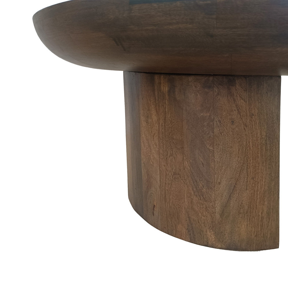 35" Coffee Table Round Mango Wood Top Curved Tripod Legs Walnut Brown Finish