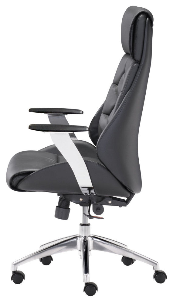 Computer Chair, Faux Vinyl Leather, Steel, Black, Silver, Home Business Office