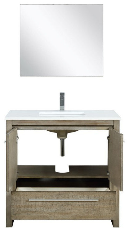 Lafarre Contemporary 36" Rustic Acacia Bathroom Vanity Set, Labaro Brushed Nicke