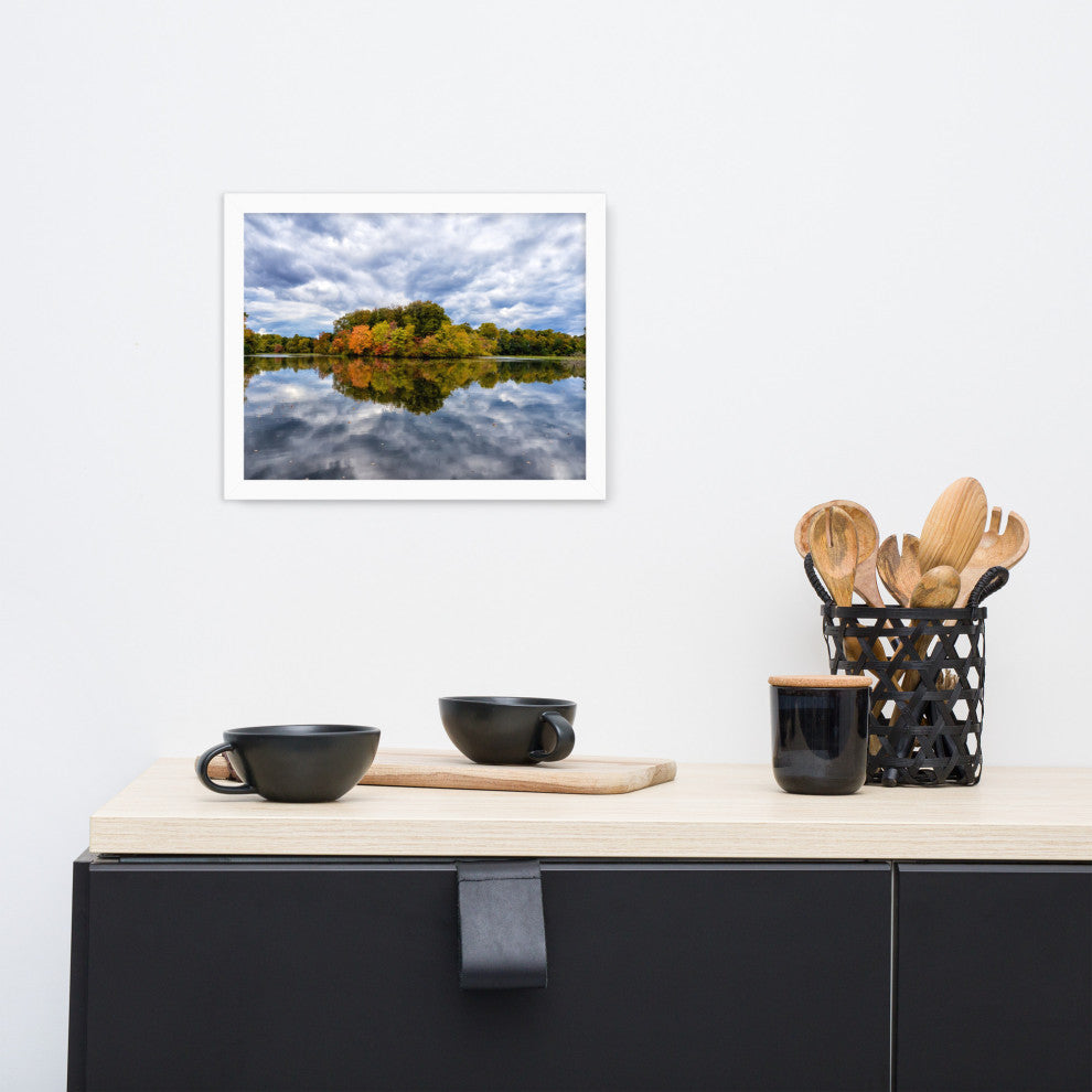 Autumn Reflections Rural Landscape Framed Photo Paper Wall Art Prints, White, 11" X 14"