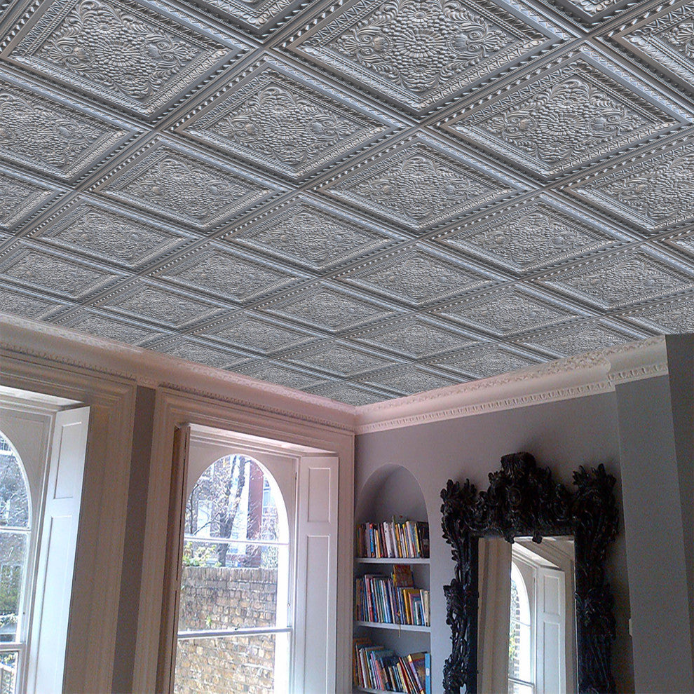Silver 3D Ceiling Panels, 2'x2', 40 Sq Ft, Pack of 10