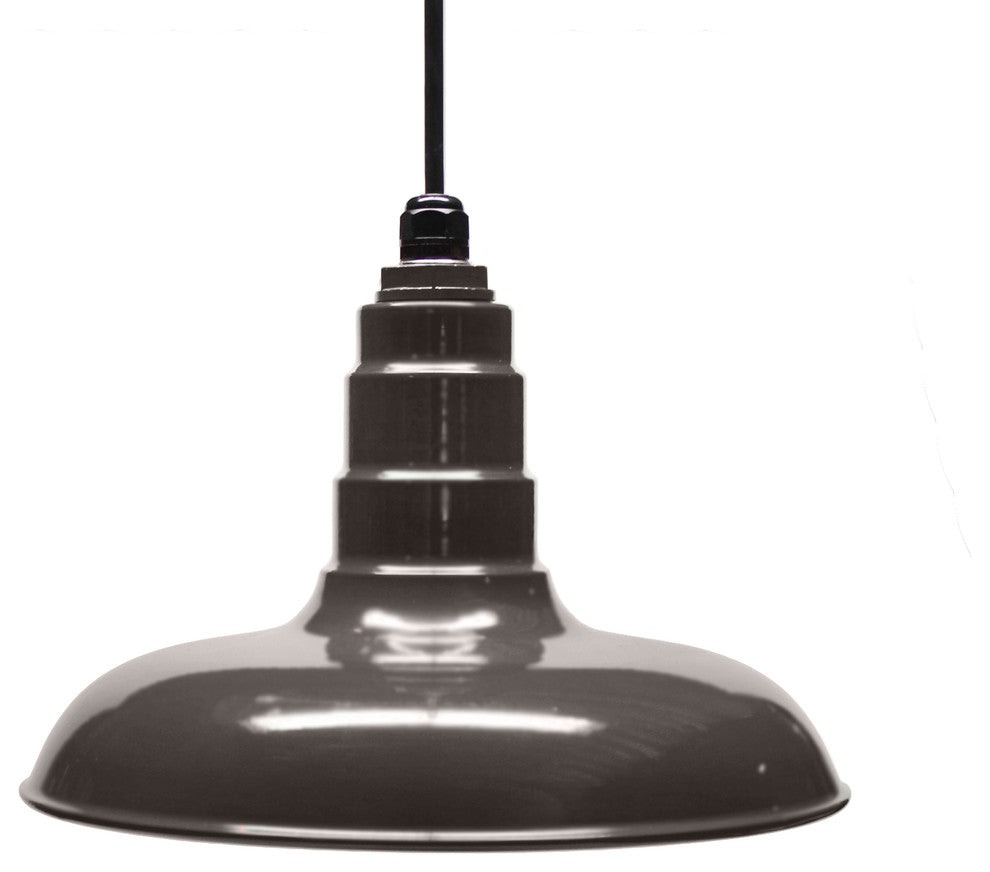 Classic Steel Powder Coated Pendant, American Made, Dark Bronze, 14 Inch, Black Cord