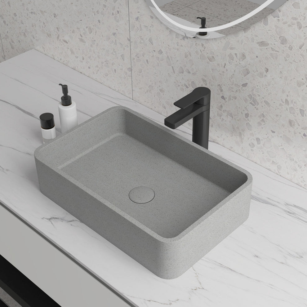 Dark Grey Rectangular Concrete Vessel Bathroom Sink