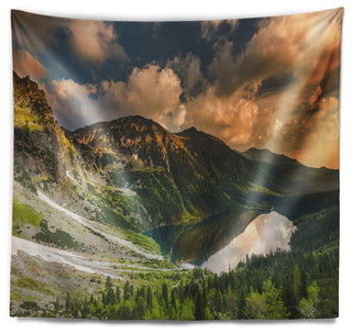 Dramatic Sky over Alpine Lake Landscape Wall Tapestry, 80"x68"