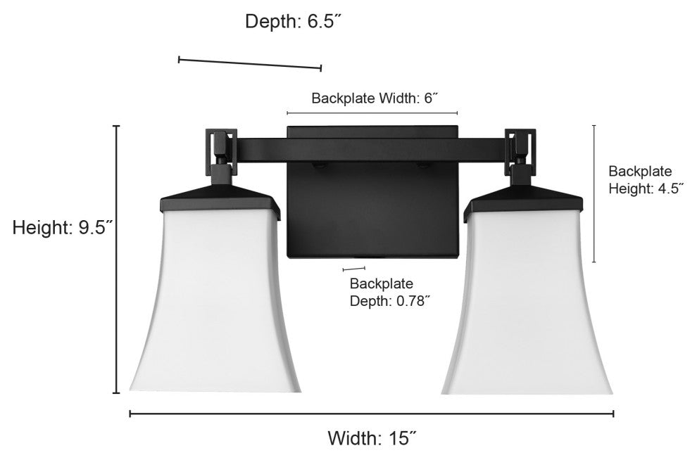 2 Light 15" Matte Black Vanity Light