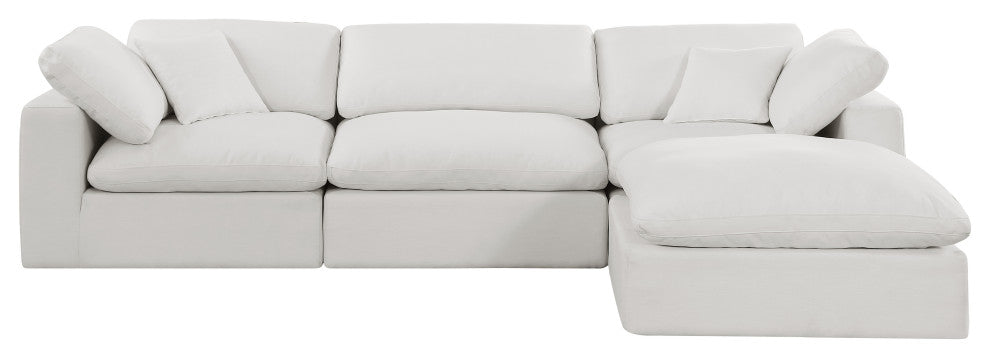 Comfy Upholstered L-Shaped Modular Sectional, Cream, 4-Piece: 1 Armless Chair, 2 Corner Chair, 1 Ottoman, Linen Textured Fabric