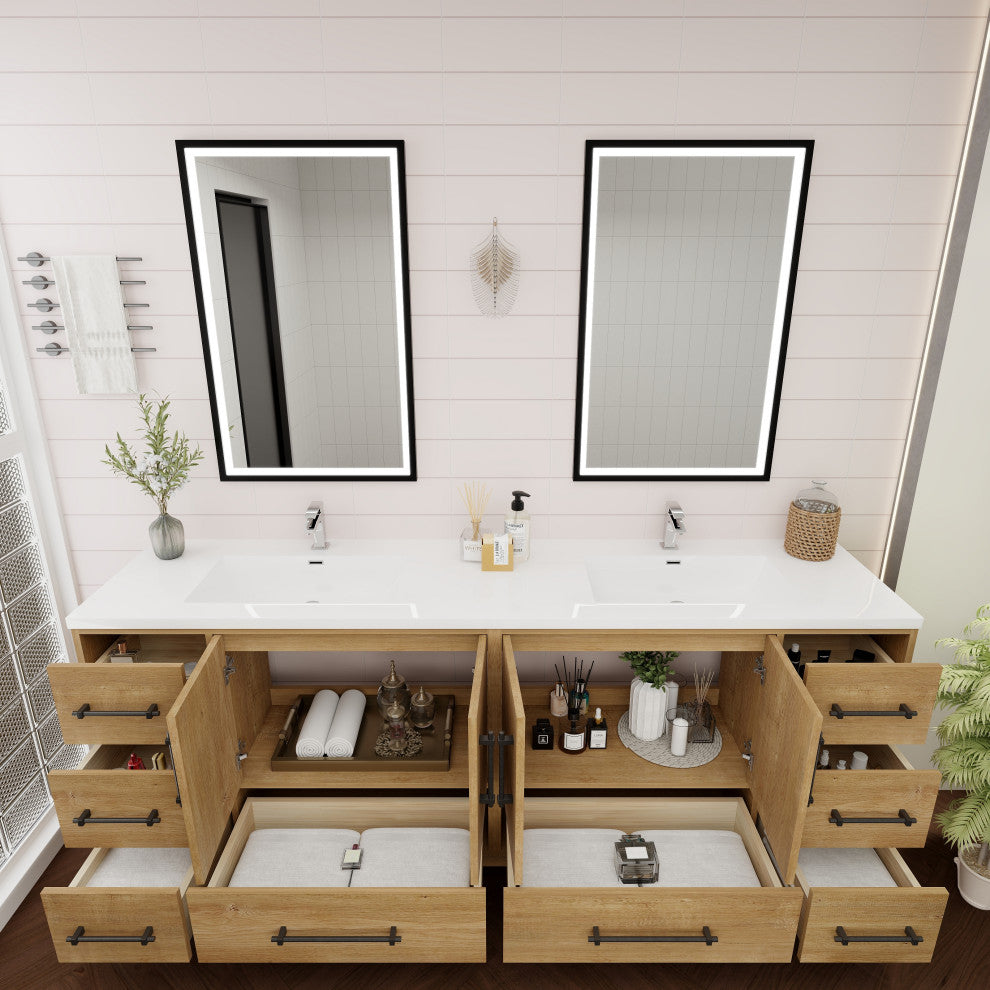 Victoria 84" Solid Wood Bath Vanity, Double Sink, Oak