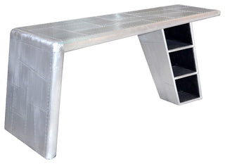 Moti Pilot 60" 3-Shelf Modern Aluminum Writing Desk, Silver