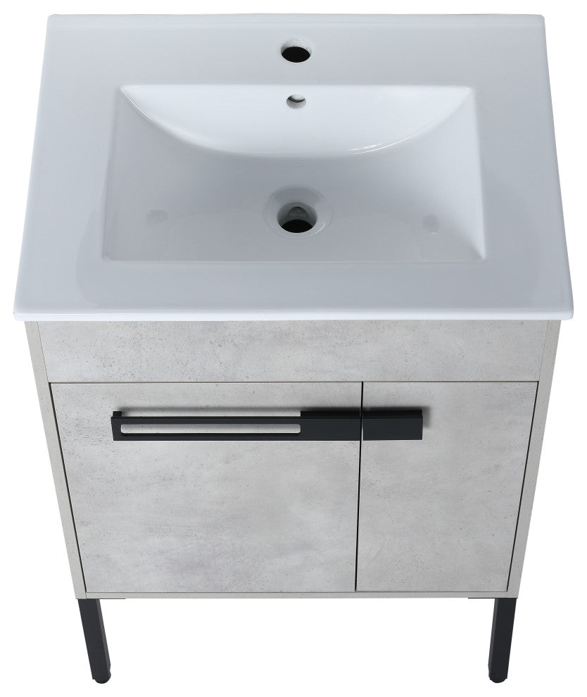 Freestanding/Floating Bathroom Vanity With white Ceramics Top, Grey, 24"
