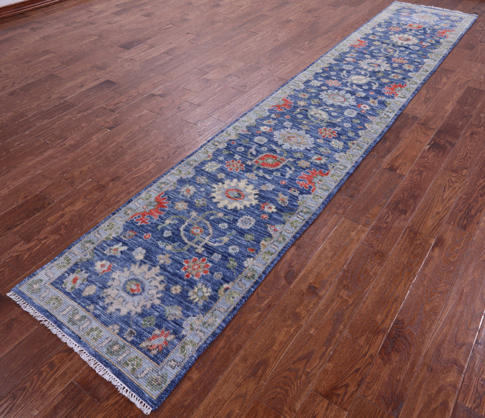 2' 6" X 13' 9" Runner Hand Knotted Turkish Oushak Wool Rug - Q15509