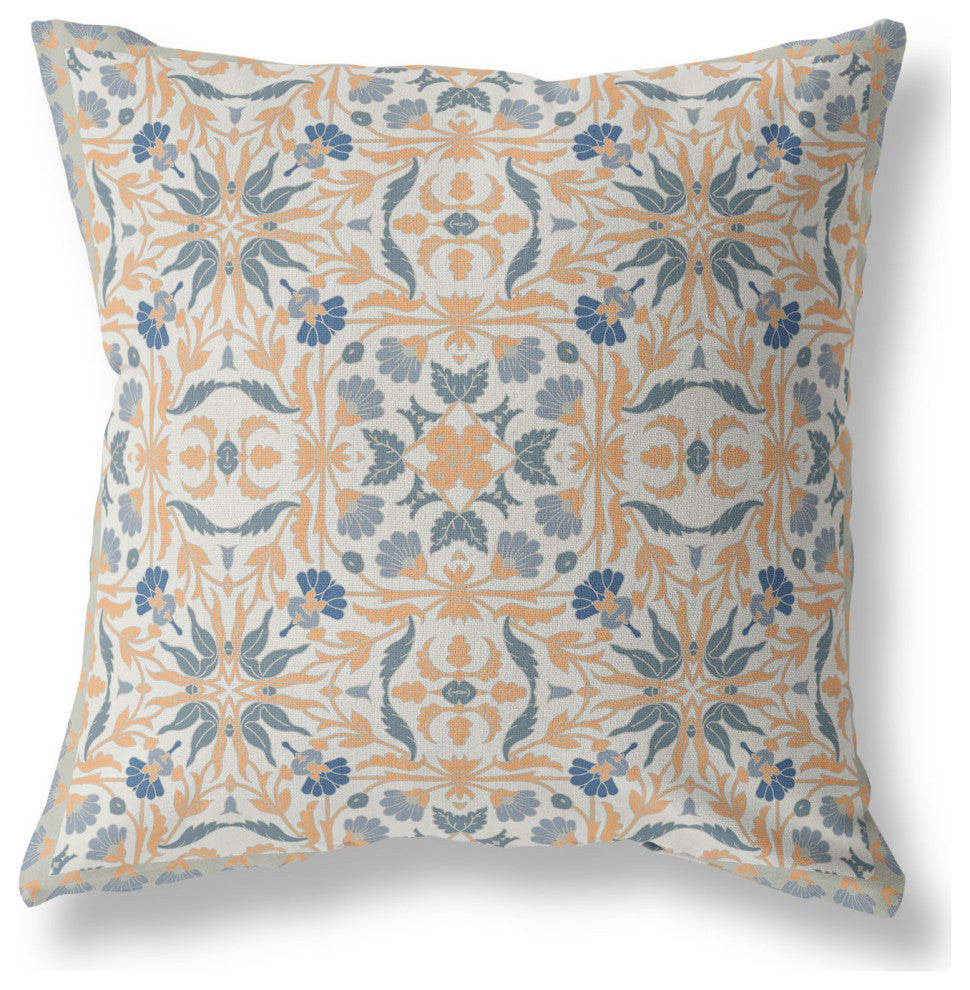 16 Gray Orange Paisley Indoor Outdoor Throw Pillow