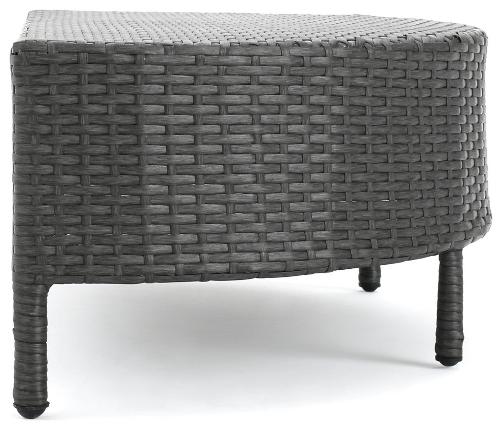 Harper Outdoor Wicker Half-Round Coffee Table, Gray