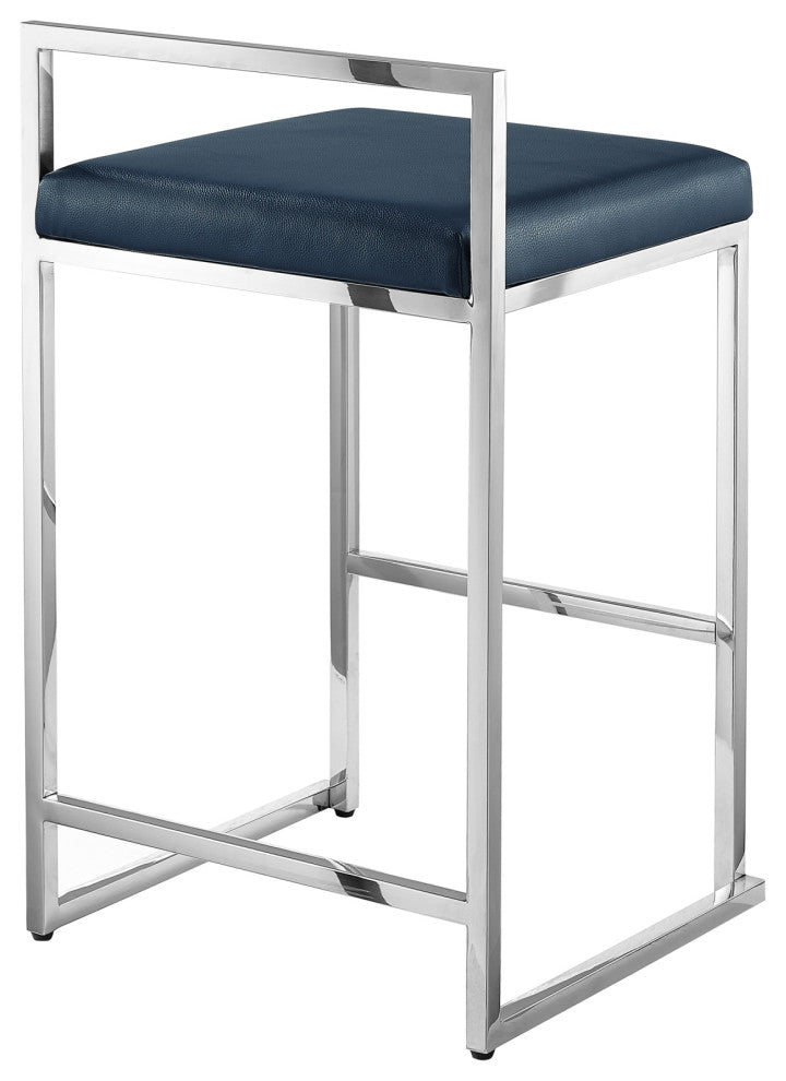 Inspired Home Dereck Bar Stool Geometric Frame, Navy and Chrome Leather PU